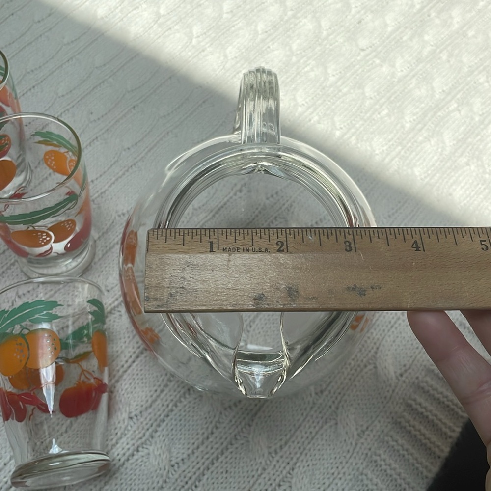 VTG 1950s Anchor Hocking 40oz Juice pitcher & five 4oz glasses orange tomato - Picture 9 of 11